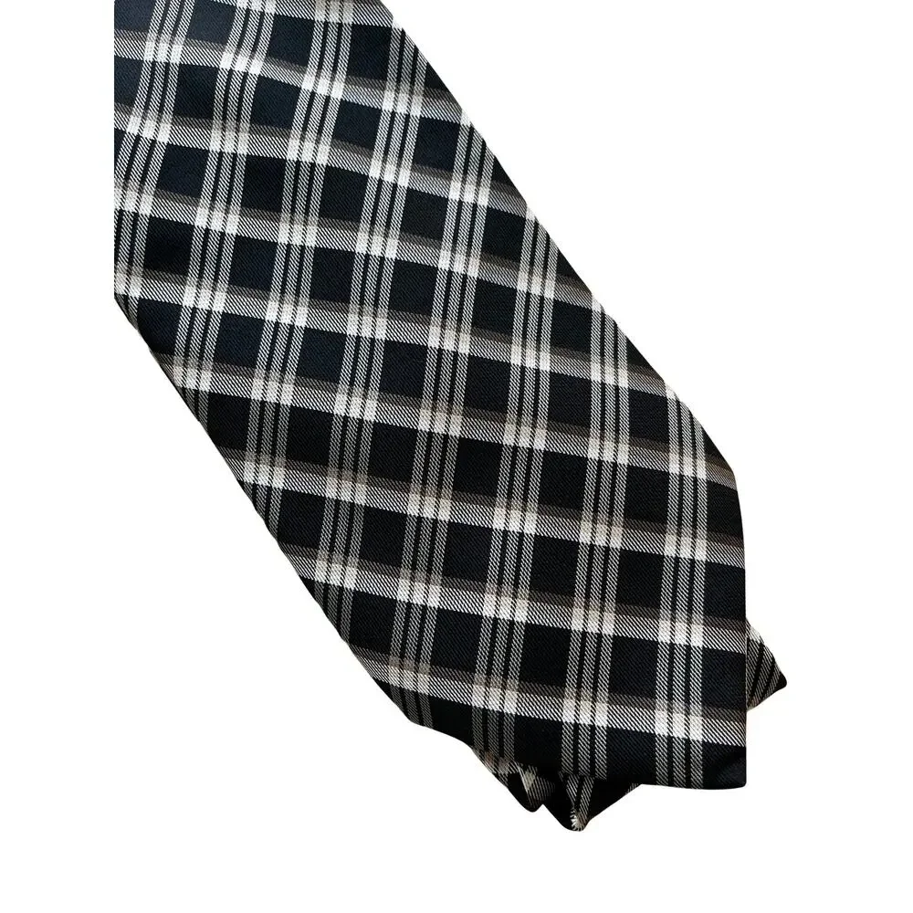 Vintage Black White Checked Chaps 90s Silk Necktie